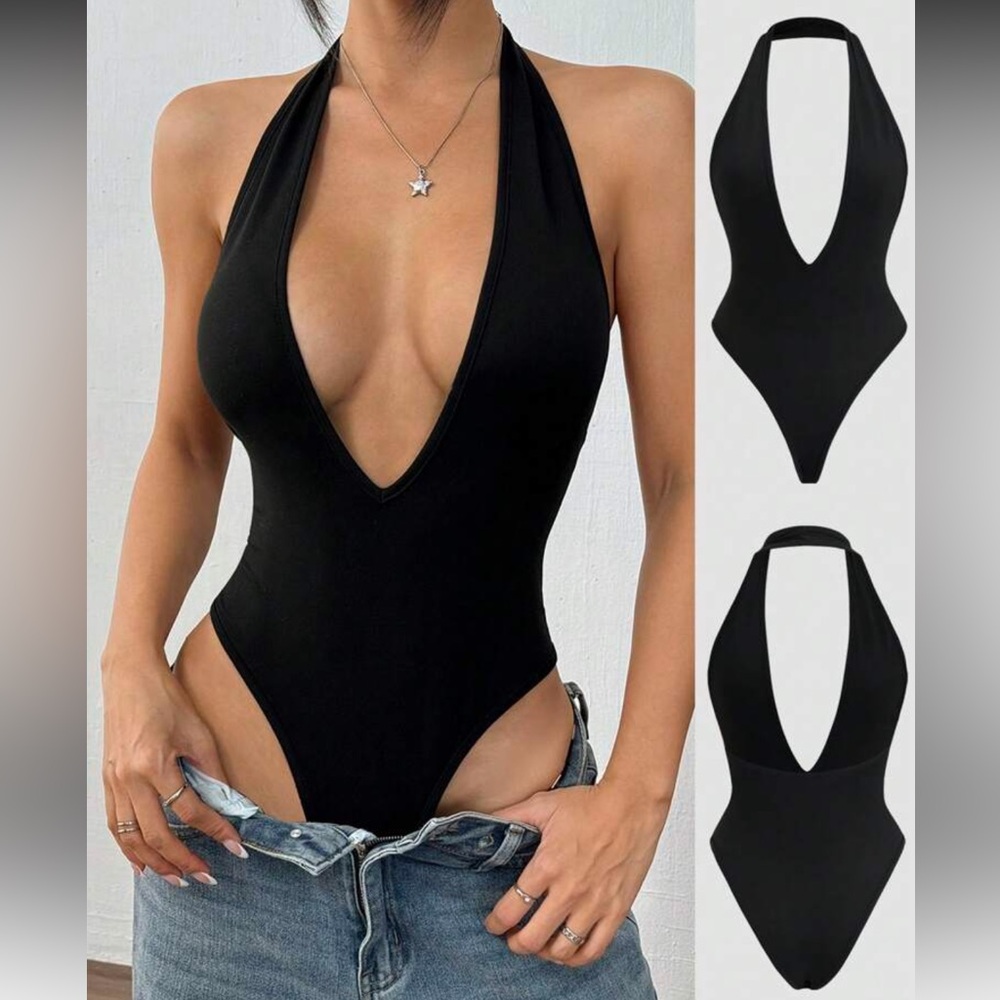 Black V-Neck Bodysuit